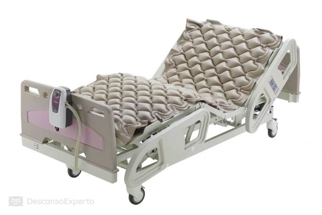 Colchón antiescaras sobre una cama de hospital